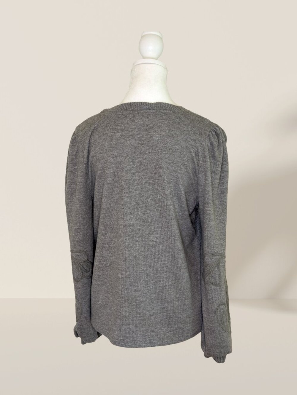 Democracy Heather Gray Soutache Sleeve Knit Sweater Size M | Cozy Crewneck - Picture 3 of 10